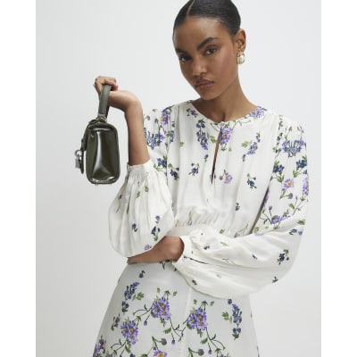 White Long Sleeve Floral Mini Dress