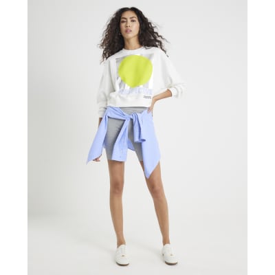 White Long Sleeve Foil Circle Sweatshirt