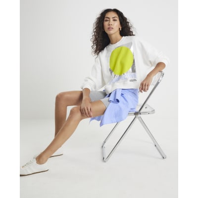 White Long Sleeve Foil Circle Sweatshirt