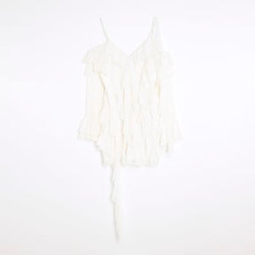 White Long Sleeve Lace Ruffled Mini Dress
