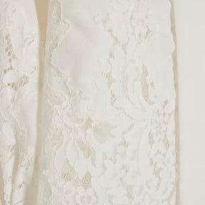 White long sleeve lace trim pussybow blouse