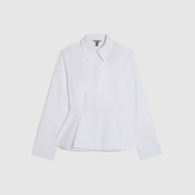White Long Sleeve Peplum Shirt