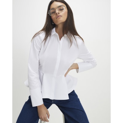 White Long Sleeve Peplum Shirt