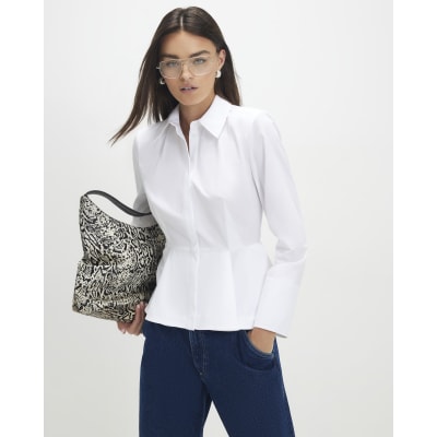 White Long Sleeve Peplum Shirt