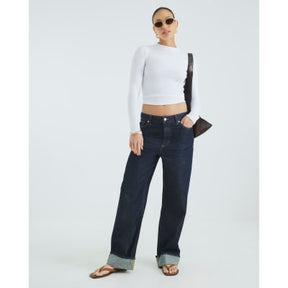 White Long Sleeve Ribbed Crew Neck Top