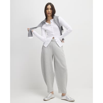 White Long Sleeve Ribbed Popper Top