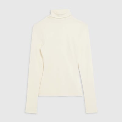 White Long Sleeve Roll Neck Top