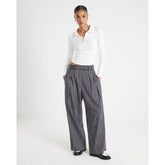 White Long Sleeve Ruched Ribbed Polo Top