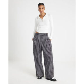 White Long Sleeve Ruched Ribbed Polo Top