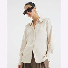 White Long Sleeve Satin Slimline Shirt