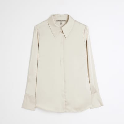 White Long Sleeve Satin Slimline Shirt