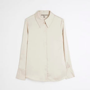 White Long Sleeve Satin Slimline Shirt