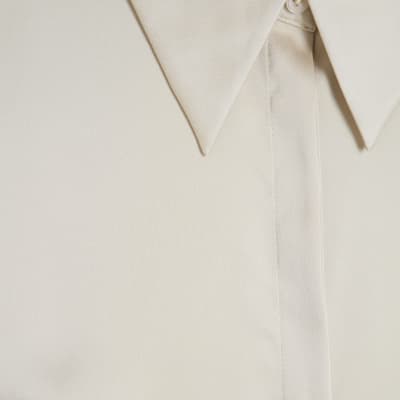 White Long Sleeve Satin Slimline Shirt