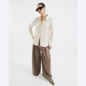 White Long Sleeve Satin Slimline Shirt