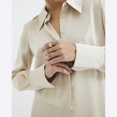 White Long Sleeve Satin Slimline Shirt