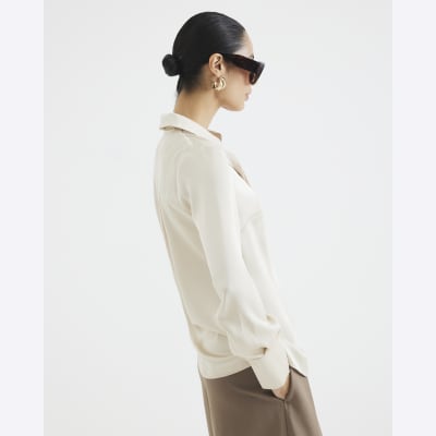 White Long Sleeve Satin Slimline Shirt