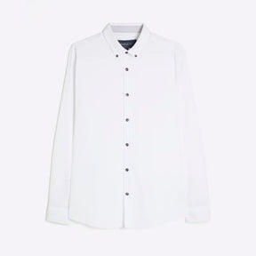 White Long Sleeve Textured Muscle Fit Shirt