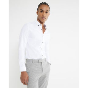 White Long Sleeve Textured Muscle Fit Shirt