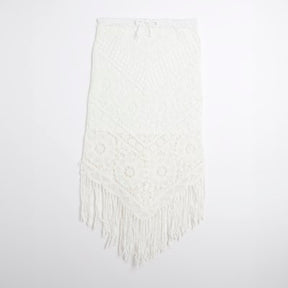 White Maxi Fringe Crochet Skirt