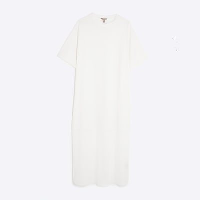 White Mesh Hybrid T-shirt Midi Dress