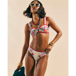 White Mexicana Floral Print Bikini Bottoms