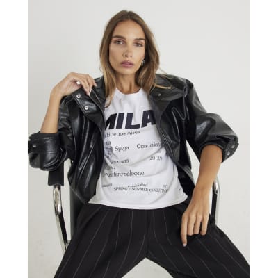White Milan Editor Text T-shirt