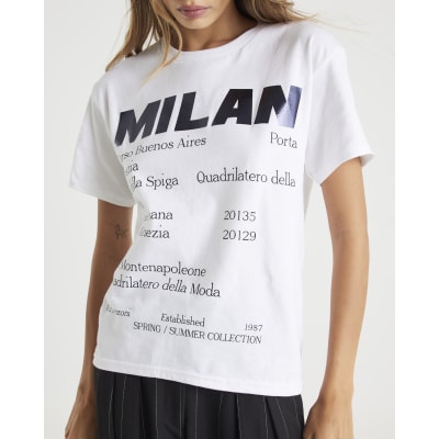 White Milan Editor Text T-shirt