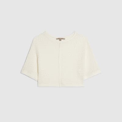 White Open Stitch Knitted T-Shirt