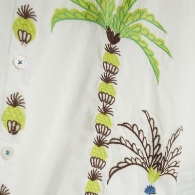 White Palm Tree Embroidered Shirt