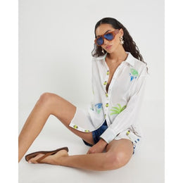 White Palm Tree Embroidered Shirt