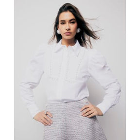 White Pearl Detail Long Sleeve Shirt