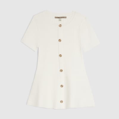 White Peplum Ribbed Knitted Top