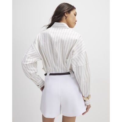 White Plaited Belted Shorts