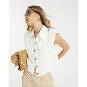 White Pocket Utility Sleeveless Shirt
