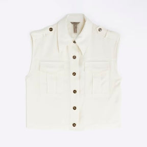 White Pocket Utility Sleeveless Shirt