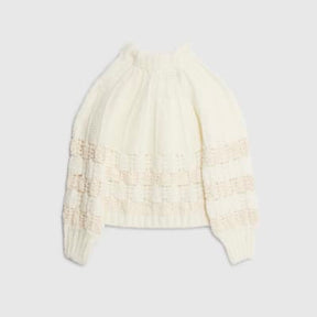 White Pointelle Knitted Bow Back Jumper