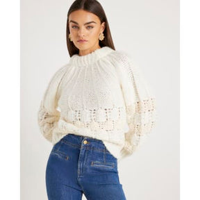 White Pointelle Knitted Bow Back Jumper
