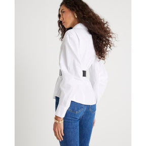 White Poplin Belted Shirt