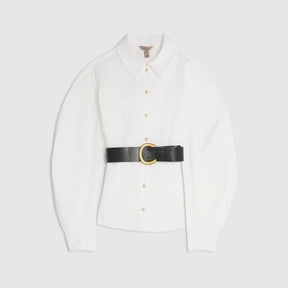 White Poplin Belted Shirt