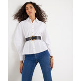 White Poplin Belted Shirt