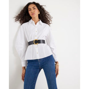 White Poplin Belted Shirt