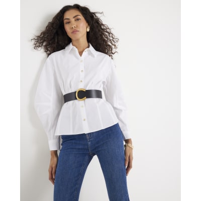 White Poplin Belted Shirt