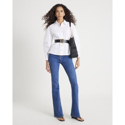 White Poplin Belted Shirt