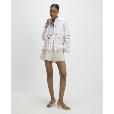 White Poplin Broderie Hem Shirt