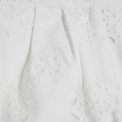 White Poplin Broderie Shorts