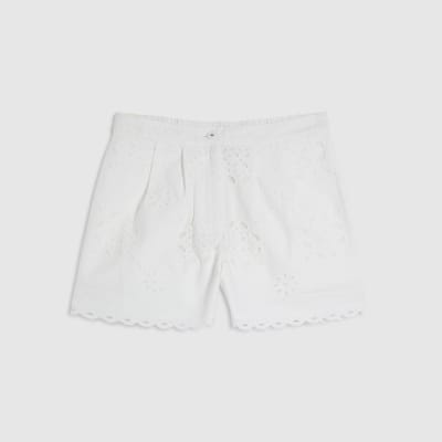 White Poplin Broderie Shorts
