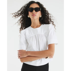 White Poplin Short Sleeve Smock Top