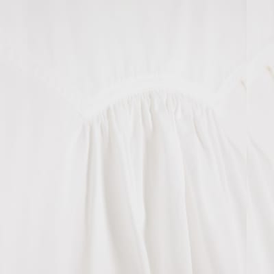 White Poplin Short Sleeve Smock Top