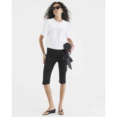 White Poplin Short Sleeve Smock Top