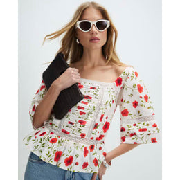 White Poppy Print Blouse